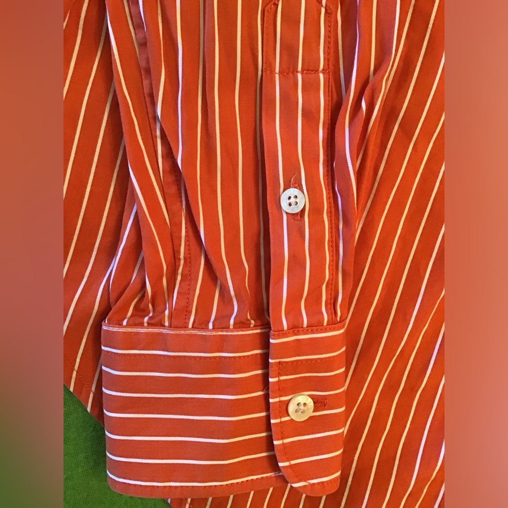 Lauren Ralph Lauren Orange and White Striped Button-Up Shirt Size Small - Picture 2 of 5
